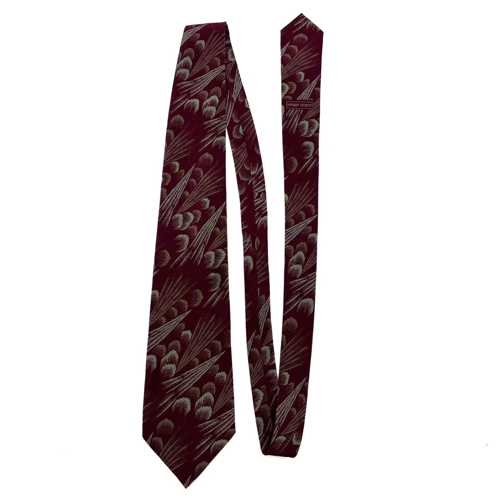 Vintage 70s Giorgio Armani 100% Silk Red Gray Abstract Necktie 57